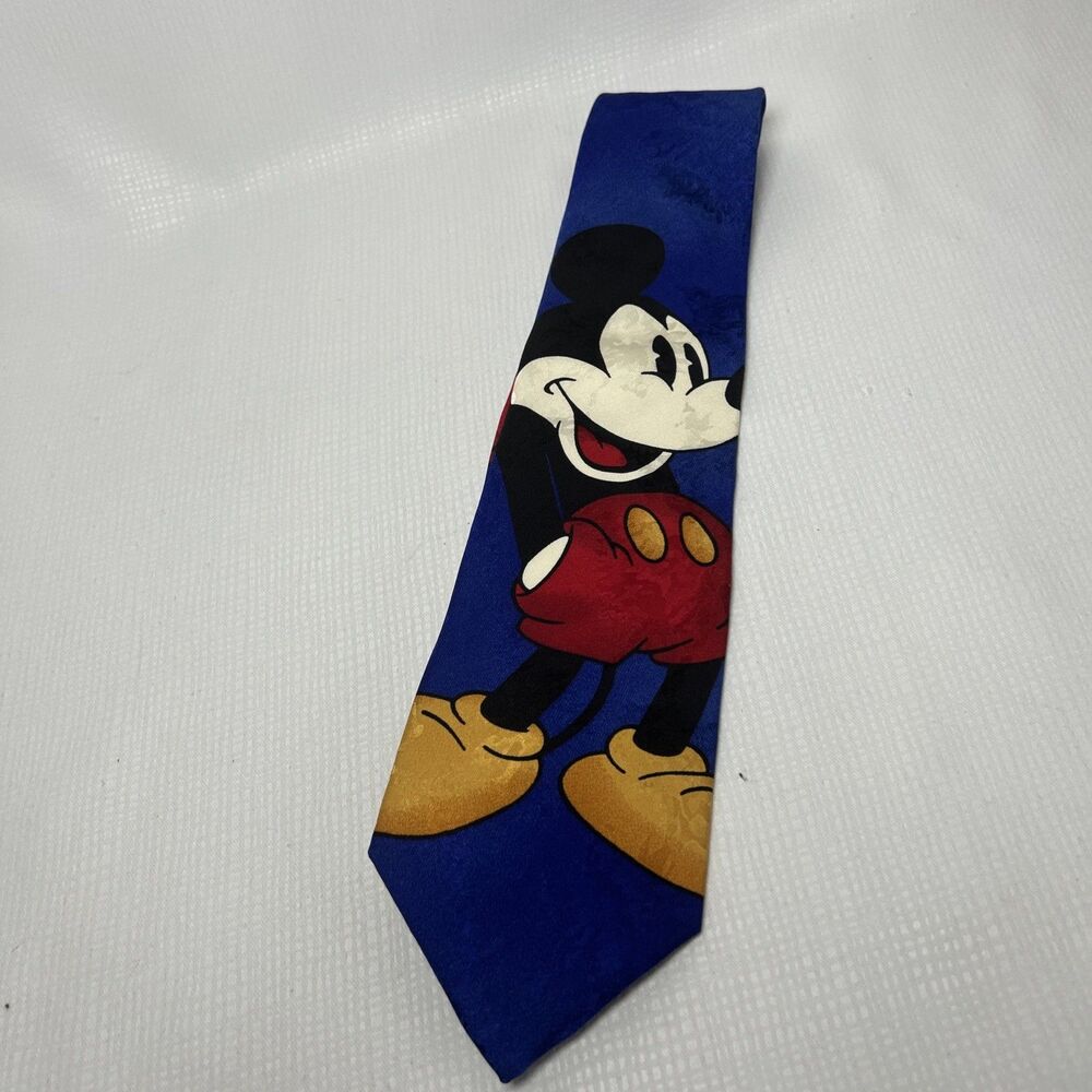 The Disney Store Mickey Mouse Blue Men's Tie 100% Silk Primary Colors 60” L